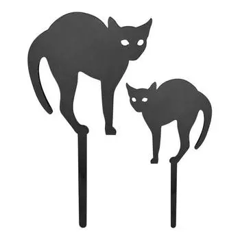 2Pcs/Set Flowerpot Cat Sign Planter Insert Cat Sign with Stake Black Cat Silhouette Garden Decoration for Outdoor Indoor Potted Plant Patio Balcony set
