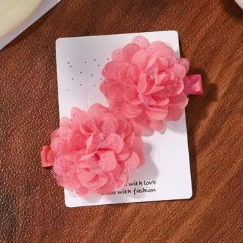 2pcs/set Girls Cute Flower Bow Star Solid Color Safe Nylon &knitting & Mesh Kids Hair Clips Accessories Hairpins For Children