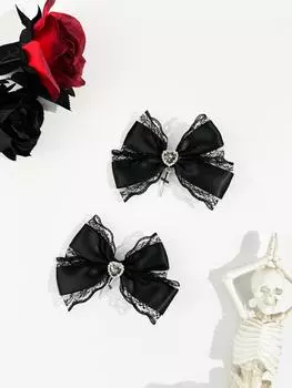 2pcs/set Gothic style heart-shaped cross lace bow hair clip, women s landmine series, mass-produced Lolita hair accessory