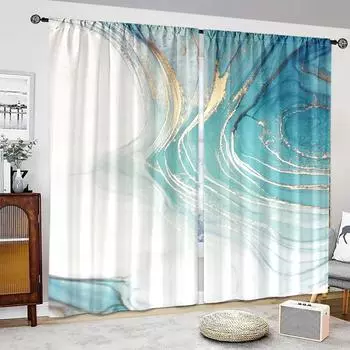 2pcs Set Green Marble Print Curtains - Rod Pocket Design, Digital Print Polyester Drapes for Living Room, Bedroom, Kitchen W150H166cm(59x62in)&Rod Pocket белый