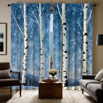 2pcs set HD large natural poplar decorative curtain Blue tie digital printed curtain Home decoration style Decoration living W52H63inchW132H160cm