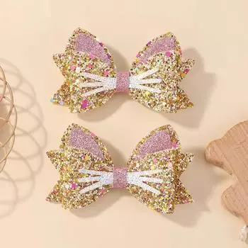 2pcs/set Lovely Colorful Sequin Bows Cat Hair Clip for Baby Girls Cartoon Animals Hairpins Barrettes Headwear Hair Accessories