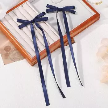 2Pcs/set Lovely Ribbon Long Tassel Hair Bow Clips for Women Girls Headwear Spring Ins Party Ponytail Barrette Hair Accessories