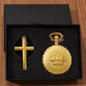 2 шт./набор, роскошные женские классические карманные часы, модные женские ожерелье, цепочка, кварцевые карманные часы и 1 шт. классическое золотое ожерелье с крестом, идеально подходит для подарков