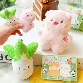 2pcs/set Magnetic Otter Keychain Dog Cartoon Couple Pendants Funny Plush Animal Key Buckle Boys style3