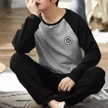 2 шт./компл., мужской пижамный комплект, весенне-осенний комплект с круглым вырезом и длинным рукавом, клетчатый топ с буквенным принтом, длинные брюки с эластичной резинкой на талии, комплект мужской одежды для сна, домашняя одежда L зелёный