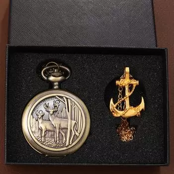 2pcs/set, Men s Fashion Copper Quartz Pocket Watch & 1PC Vintage Luxury Golden Necklace, Ideal Choice for Gifts