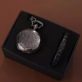 2 шт./комплект, мужские карманные часы, мужские модные черные кварцевые карманные часы и 1 шт. повседневный модный браслет из искусственной кожи, идеальный выбор для подарков мужчинам