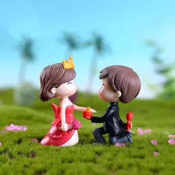2Pcs/Set Невеста Жених Миниатюрная Пара Свадебные Украшения Микро Пейзаж Декор розовый