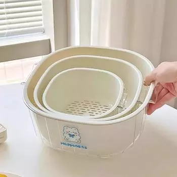 2pcs/set PET Vegetable Fruits Washing Drain Basket Colander Strainer Bowl Collapsible Drainer Home Kitchen Organizer Tool