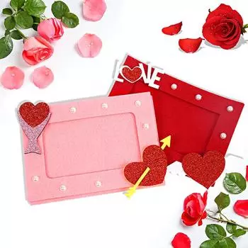 2Pcs/Set Photo Frame Non-woven Fabric Gift Couple Photo Anniversary Felt Cloth Valentine s Day Decorative Frame Atmosphere Love Photo Frame Decorate 2Pcs розовый/красный