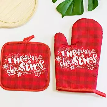 2Pcs/set Polyester Christmas Halloween Series Oven Glove Anti-Scalding Microwave Table Mat Kitchen Baking Tool