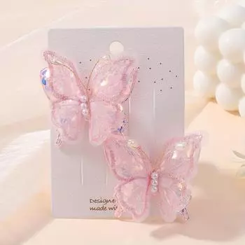 2pcs/set Princess Embroidered Butterfly Glitter Hair Clips Lovely Girls Hairpins Headwear Hair Accessories Wedding Party Gifts