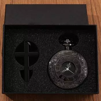 2 шт./набор, римские цифры кварцевые карманные часы для мужчин и женщин полые винтажные часы с цепочкой и 1 шт. мужские винтажные классические крестовые подвески на ожерелье, идеальный подарок