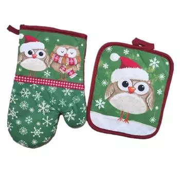 2Pcs/set Sewing Cotton Insulated Glove Table Mat Placemat Kitchen Baking Tool Christmas Party Gift Decoration 17x20cm