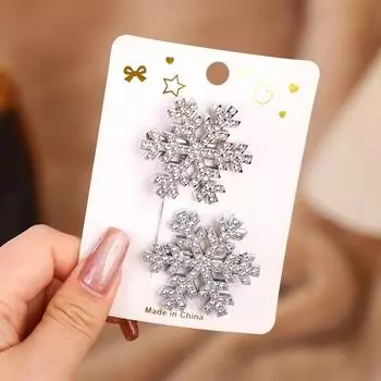 2pcs/set Shinny Snowflake Crystal Hair Clips for Women Girls Sweet Bangs Side Clip Glitter Hairpins Wedding Christmas Headwear