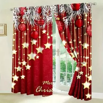 2pcs/Set Whimsical Christmas Pattern Curtains Cartoon Designed for Living Room Cozy Bedroom, Chic Office, Stylish Kitchen 2x50W130H(CM)40x51in&Hook
