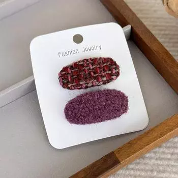 2pcs/Set Winter Oval Lattice Hairpin Woman Girl Sweet Plush Hair Clips Children Cute Colorful Barrettes Fashion Hair Accessories