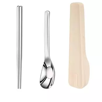 2Pcs/Set with Buckle Travel Cutlery Set 304 Stainless Steel Spoon Chopsticks Set Outdoor