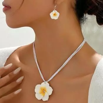2Pcs/Set Women Jewelry Set Large Flower Pendant Necklace Drop Earrings Set Soft красный