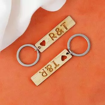 2Pcs/Set Wooden Keychain Couples Custom Engraved Names Dates Quotes Handmade DIY Matching C