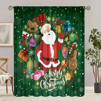 2pcs-sheets - Winter Christmas Tree decoration printed curtains - polyester material - suitable for bedroom, living room, study 30inchx65inchx2Pcs