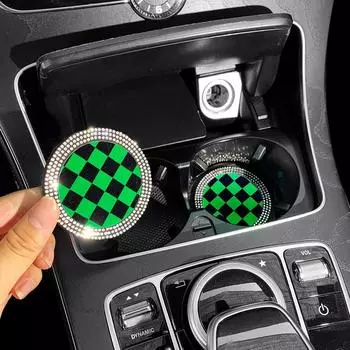2pcs Shiny Diamond Crystal Car Coaster Travel Auto Cup Mats Insert Coaster Anti Slip Universal Bling Car Accessories for Women