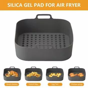 2pcs Silicone Air Fryers Basket Heat-insulation Air Fryer Tray Fried Pizza Chicken 20x19x6cm for Home Kitchen Cooking серый