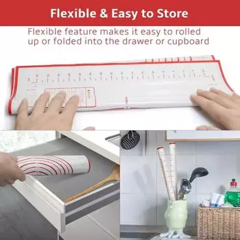 2pcs Silicone Baking Mat Non Slip with Measurement Baking Mat Sheet for Rolling Dough Counter Cookies Pie (with 1 Dough Scraper)