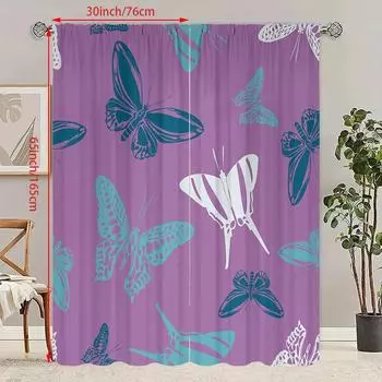 2PCS- Simple butterfly - Printed curtain - Polyester material - suitable for bedroom, living room, study, private space 23Wx59L(60x150CM)x2