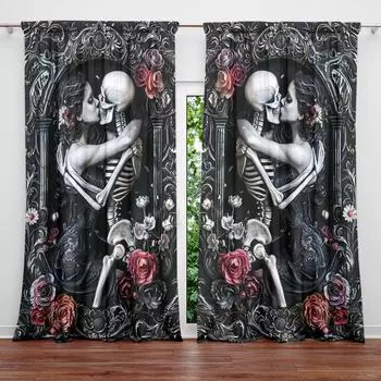 2pcs Skeleton Aesthetics Printed Curtain for Home Decor - Rod Pocket Window Treatment for Bedroom, Office, Kitchen, Living Room 52.5cmX116cm X 2pcs
