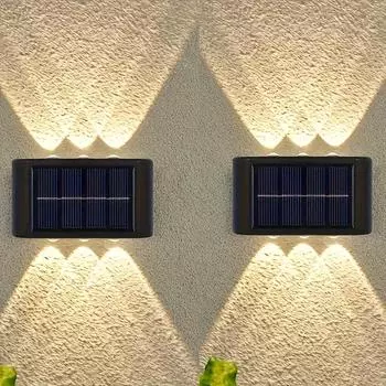 2pcs Solar Wall Light Waterproof 4/6 LED Wall Lights From Dusk To Dawn Outdoor Decorative Lights For Patio Deck Garden Garage 0-5W