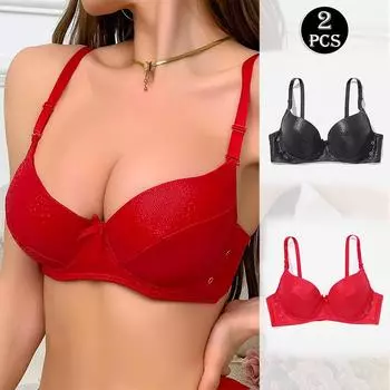 2Pcs Solid Bras на косточках, сексуальный удобный бюстгальтер Push Up, женское нижнее белье, чашка B 80B