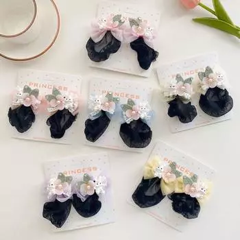 2PCS Spring Clip Girls Elastic Hair Net Fashion Headdress Hair Bun Cover Ballet Hair Net Kids Style 4