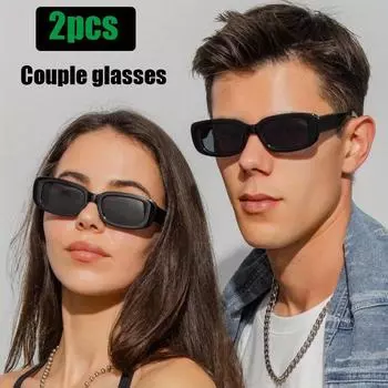 2 шт. квадратные солнцезащитные очки женские прямоугольные солнцезащитные очки для пар унисекс с небольшими градиентными линзами модные мужские квадратные узкие солнцезащитные очки трендовые очки