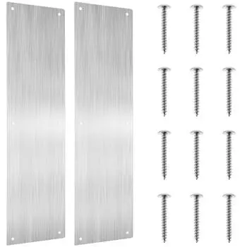 2PCS Stainless Steel Door Kick Plate with 12 Screws Satin Kickplate Scratch Protection for Interior Exterior Doors 4 x 16 Inch