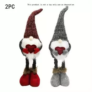2pcs Stretchable Knit Gnome Statues,Gray/Red Hat with White Beards, Heart Shaped Chest Pockets,Contemporary Polyester Holiday Decor for Christmas Tree