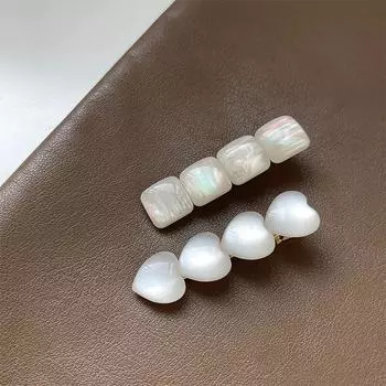 2pcs Summer fresh cat eye stone hairpin, heart-shaped shell, side clip, bangs clip, exquisite duckbill clip, hair clip