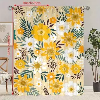 2PCS- Sunflower -HD Printed Curtain - Polyester material - Suitable for bedroom, living room, study (customizable) 23Wx59L(60x150CM)x2