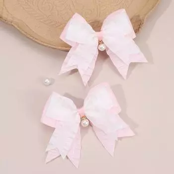 2Pcs Sweet Bow Hair Clips Elegant Pearls Hairpins Textured Ruffled Barrettes For Girls Children Headwear Headdress Accesories