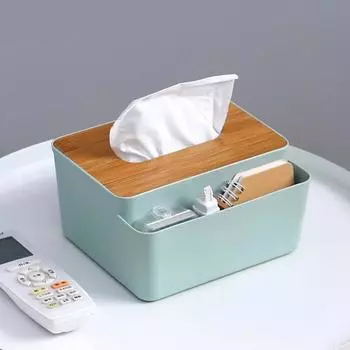 2PCS Table Wooden Cover Tissue Box Tissue Paper Remote Control Storage Box Towel Case Desktop Organizer