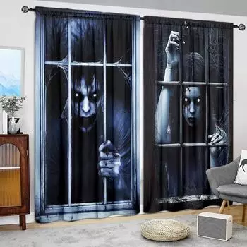 2pcs Terrifying Men and Women Printed Curtain for Home Decor - Rod Pocket Window Treatment for Bedroom, Office, Kitchen 52.5cmX116cm X 2pcs