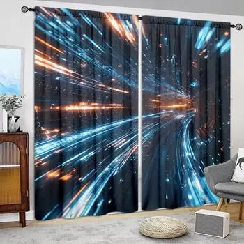 2pcs Time Space Tunnel Printed Curtain for Home Decor - Rod Pocket Window Treatment for Bedroom, Office, Kitchen, Living Room 52.5cmX116cm X 2pcs