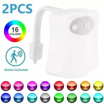 2Pcs Toilet Night Lights 16-Color Changing Lamp LED Nightlight with Motion Sensor Activated Detection Bathroom Accessories 2Pcs