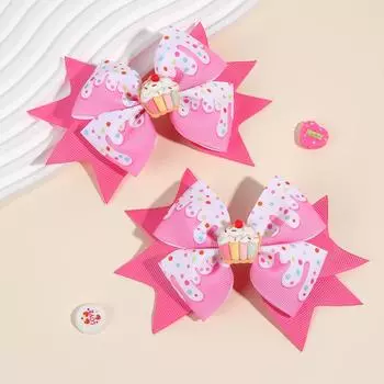 2Pcs Trendy Cream Bow Hair Clips Pink Ribbon Alloy Base Hairpin Sweet Kawaii Dessert Headwear Girls Children s Hair Accessories