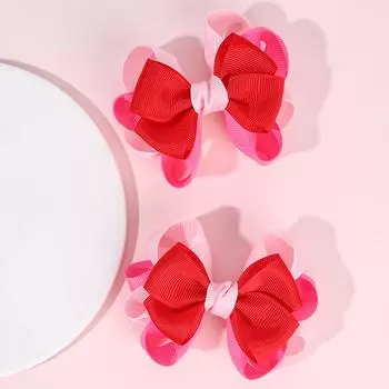 2Pcs Trendy Patchwork Bow Hair Clips Ribbon Colour Hairpins Barrettes With Unique Design Kids Girl Hair Accessories Headwear