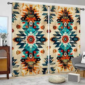 2pcs Tribal Art Printed Curtain for Home Decor - Rod Pocket Window Treatment for Bedroom, Office, Kitchen, Living Room,and Study 52.5cmX116cmX2pcs