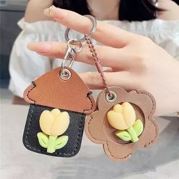 2Pcs Tulip Flower Entrance Guard Card Keychain Sweet Card Cover Keyring Key Decoration 2Pcs Style C