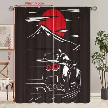 2PCS- Twilight GTR- Printed curtain - Polyester material - suitable for bedrooms, living rooms, study rooms, private Spaces 23Wx59L(60x150CM)x2