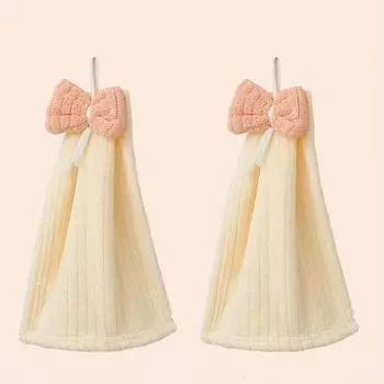 2pcs Ultra-Soft Microfiber Hand Towels - Hangable & Absorbent, Pastel Colors with Decorative Bow, Ideal for Kitchen & Bathroom Use, Hand Towels 2pcs бежевый